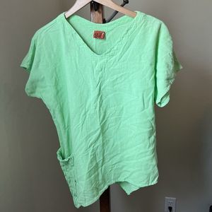 Oh My Gauze! Tunic Top Women’s Short Sleeve Green Pockets Cotton Lagenlook Sz 2